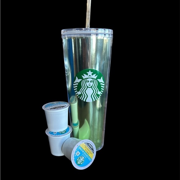 Starbucks Metallic Tumbler with Green Tones NWT and K-Cups - Picture 2 of 4